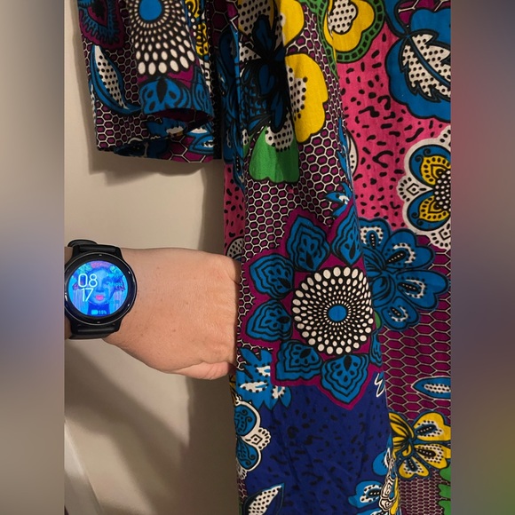 The Oula Company Split Neck Caftan Midi Dress Floral Honeycomb Bloom sz L Large - Picture 9 of 9